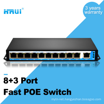Smart fast ethernet 250 meters oem 48v 11 ports poe switch